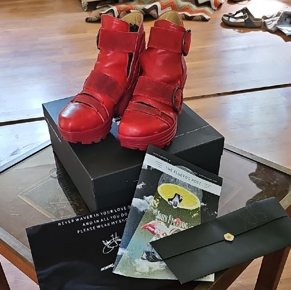 John Fluevog Red Soca Ankle Boots